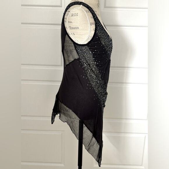 All saints black sheer sequin blouse tank top sexy size 10 - Picture 4 of 10